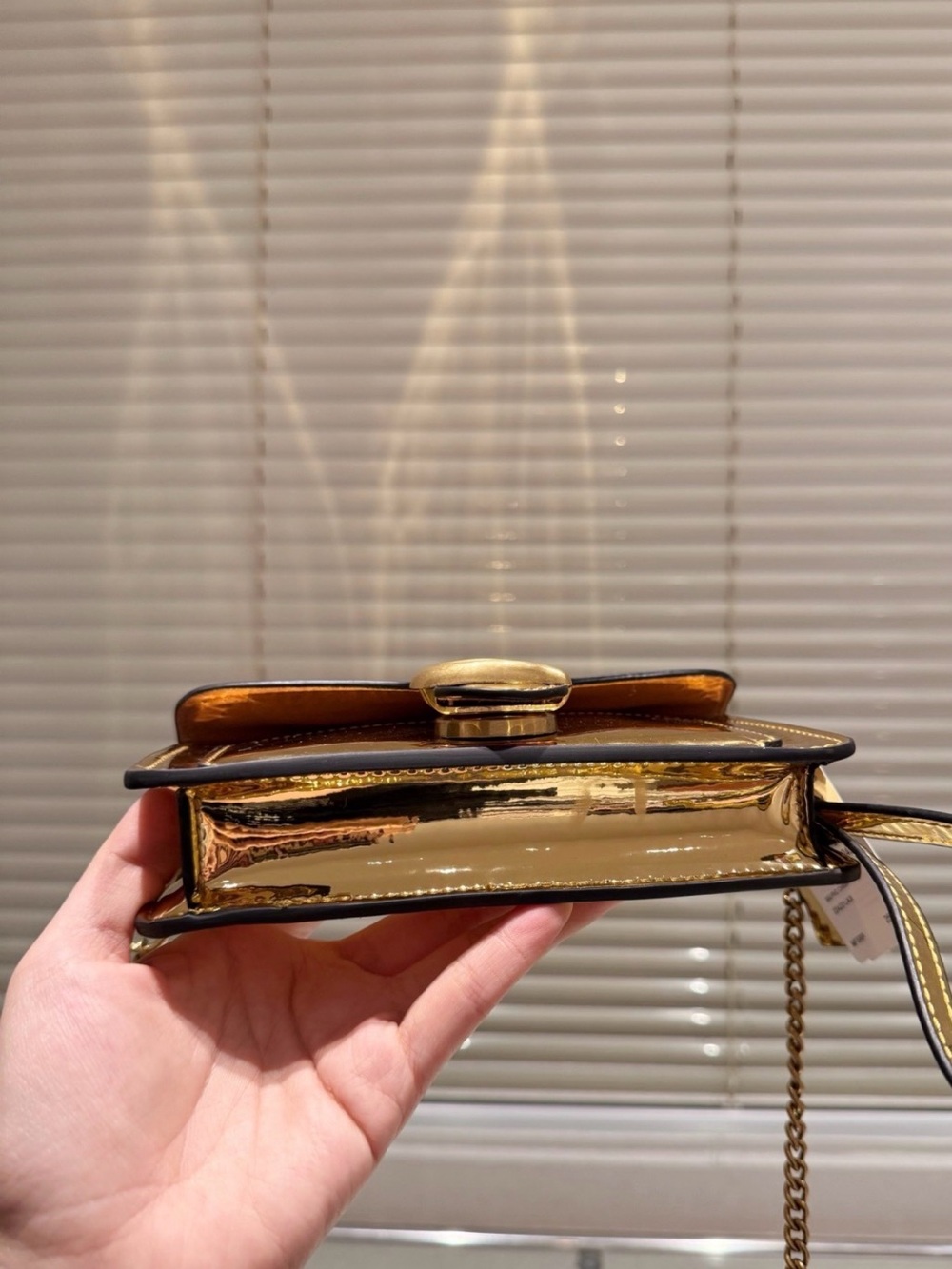 Coach Shiny Gold Mini Shoulder Bag with Chain Strap - Picture 4 of 6
